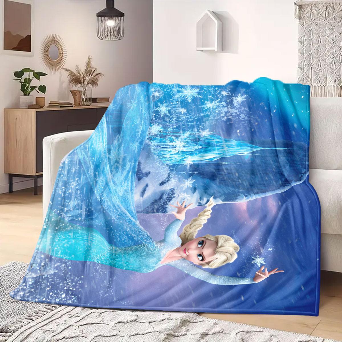 

Frozen Cartoon Print Flannel Blanket for Bedrooms Chairs Picnics Travel Sofas Beds Home Decor Extra Large Gift for Kids 75x90cm