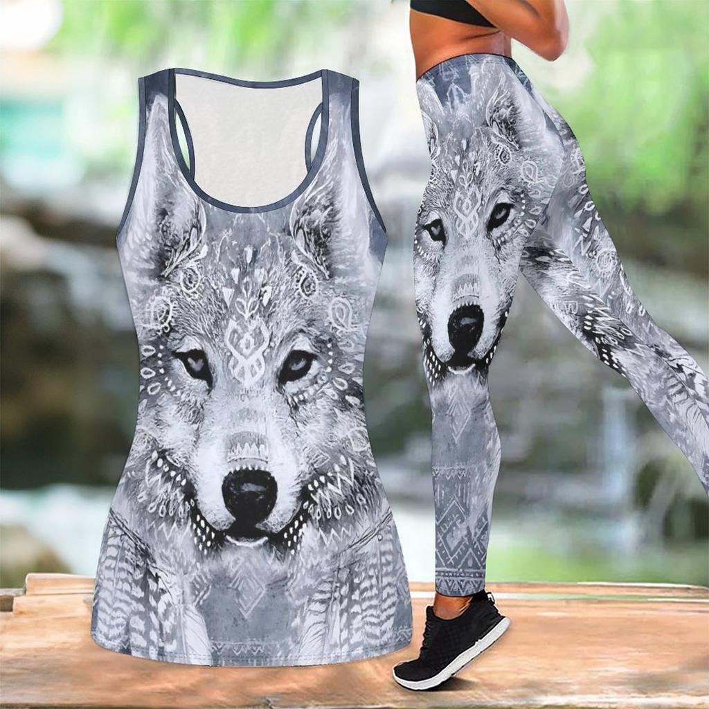 Intelligent Animals Pattern Print Yoga Outfit for Women Fashion Workout Leggings Fitness Sports Casual Yoga Set Sports Suit