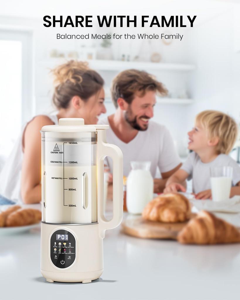 55oz Family-Size Nut Milk Maker, Almond/Oat/Soy/Cashew Milk, Juice & Smoothie, Auto Clean, Delay Start, Boil & Keep Warm