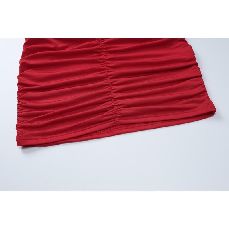 Women's Fall Fashion Floral Embellished Long-sleeved Pleated Slim-fit Hip Wrap Dress