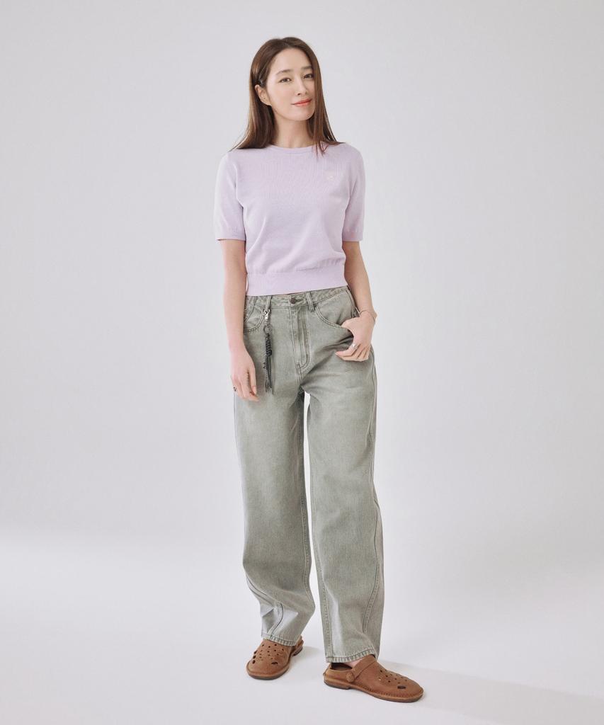 Seteo (W) Round Collar Denim Pants Khaki