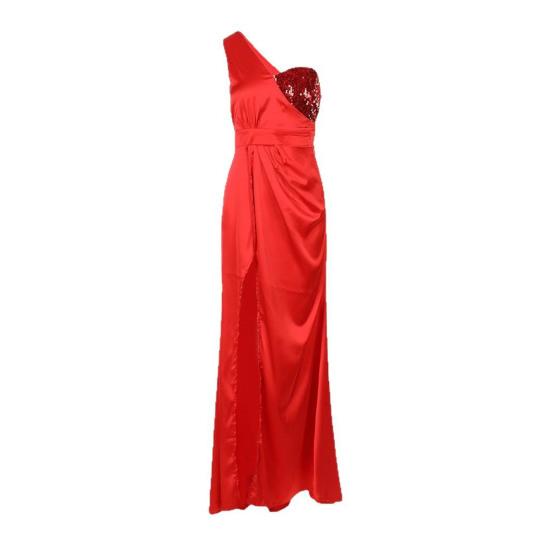 

Платье подружки невесты русалки для женщин, атласное на одно плечо, вечернее платье с пайетками, сексуальное платье для вечеринки, выпускного вечера, с разрезом, формальное коктейльное платье для гостьи на свадьбу S вино красного