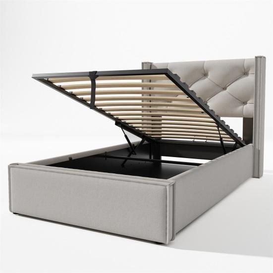 Family Bed Hydraulic Single Upholstered 90x200cm with Slatted Soft Frame Modern Frame Storage Space Gray