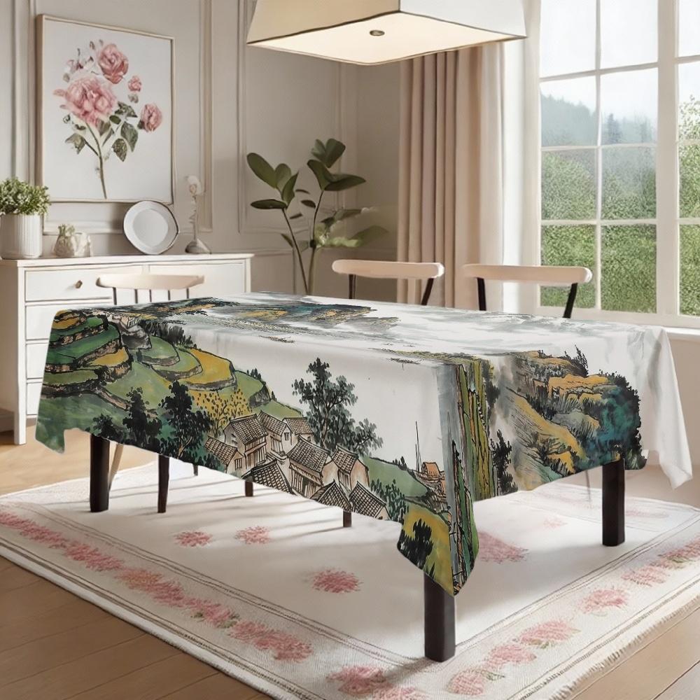 Landscape Painting Rectangle Table Cloth for Table Decor Kitchen Dining Waterproof Reusable Tablecloth for Table Indoor Outdoor