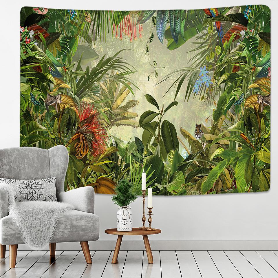 Customizable Palm Tree Tapestry Wall Hanging Tropical Leaves Floral Pattern Wall Beach Mat Animal Background Rug Tapestry