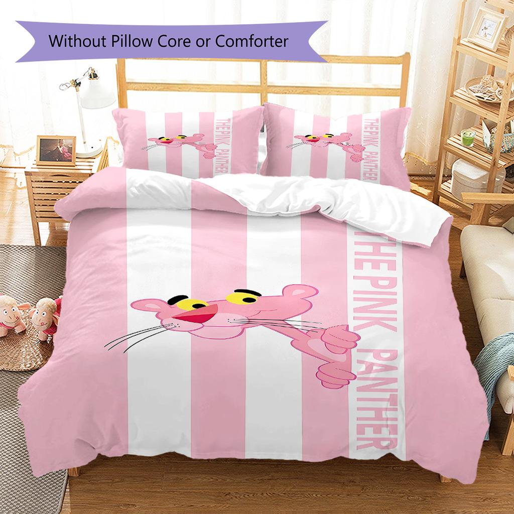 Pink Panther Muster Bettwäsche, Steppbett Set Bettbezug Kissenbezug Zuhause Geburtstagsgeschenk (1 Bettbezug + 2 Kissenbezüge, ohne Füllung)