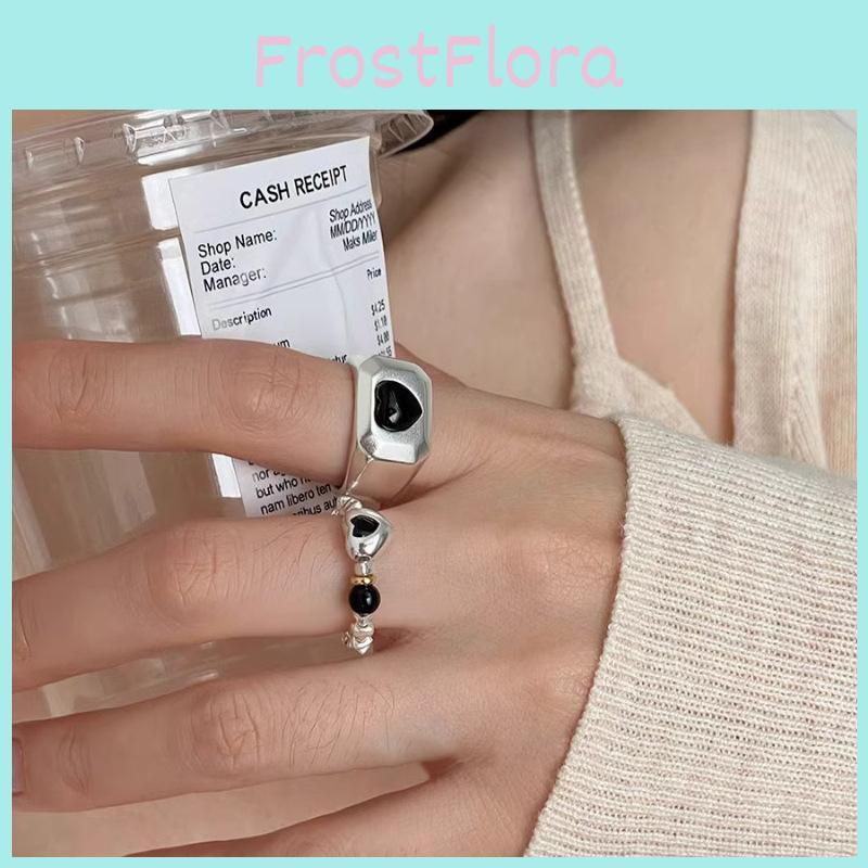 Stylish Black Agate Heart Ring For Women With Simple Elegant Design Adjustable Size