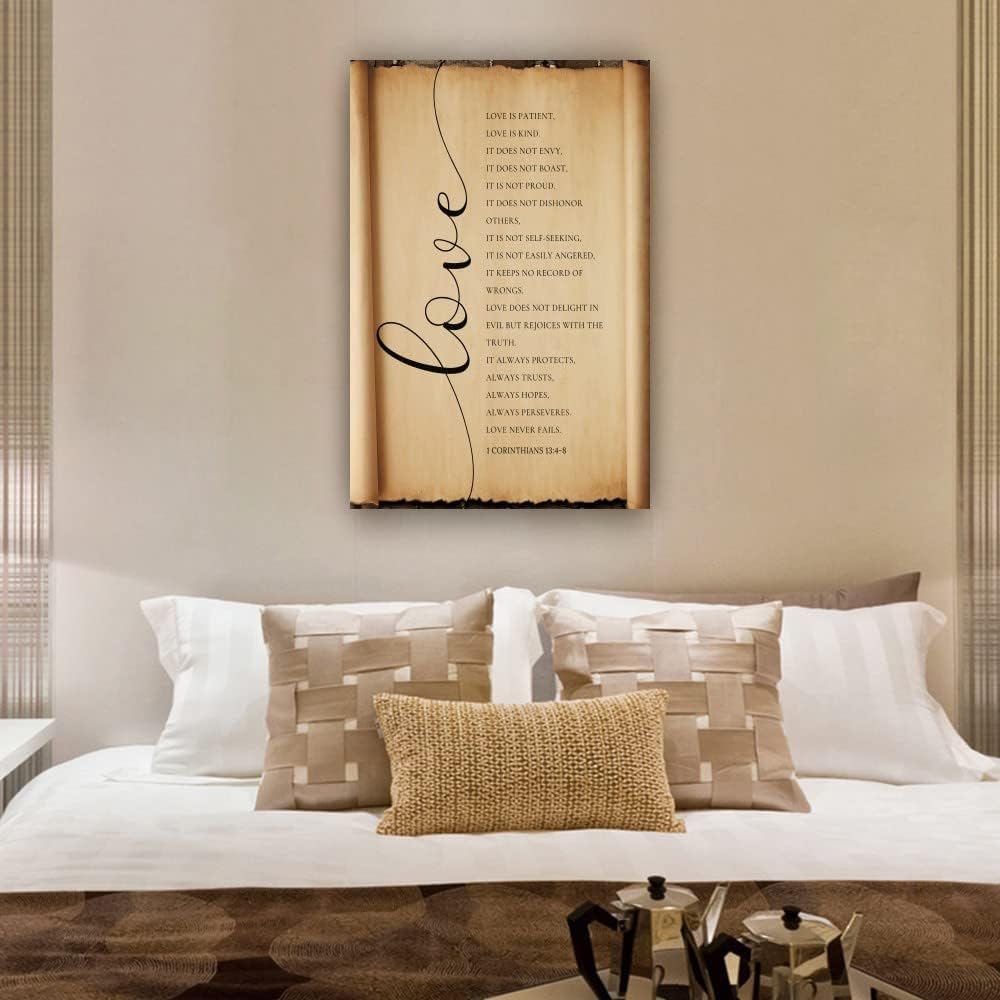 Love Is Patient Love Is Kind Wall Art 1 Corinthians 13 4-8 Poster Canvas Prints Wall Bedroom Artwork Pictures Modern Farmhouse Bathroom Decor for