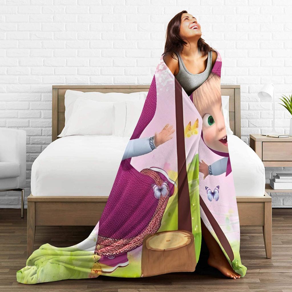 M-Masha and Bear Blanket Fleece Summer Air Conditioning Multifunction Super Soft Throw Blanket for Bedding Car Plush Thin Quilt