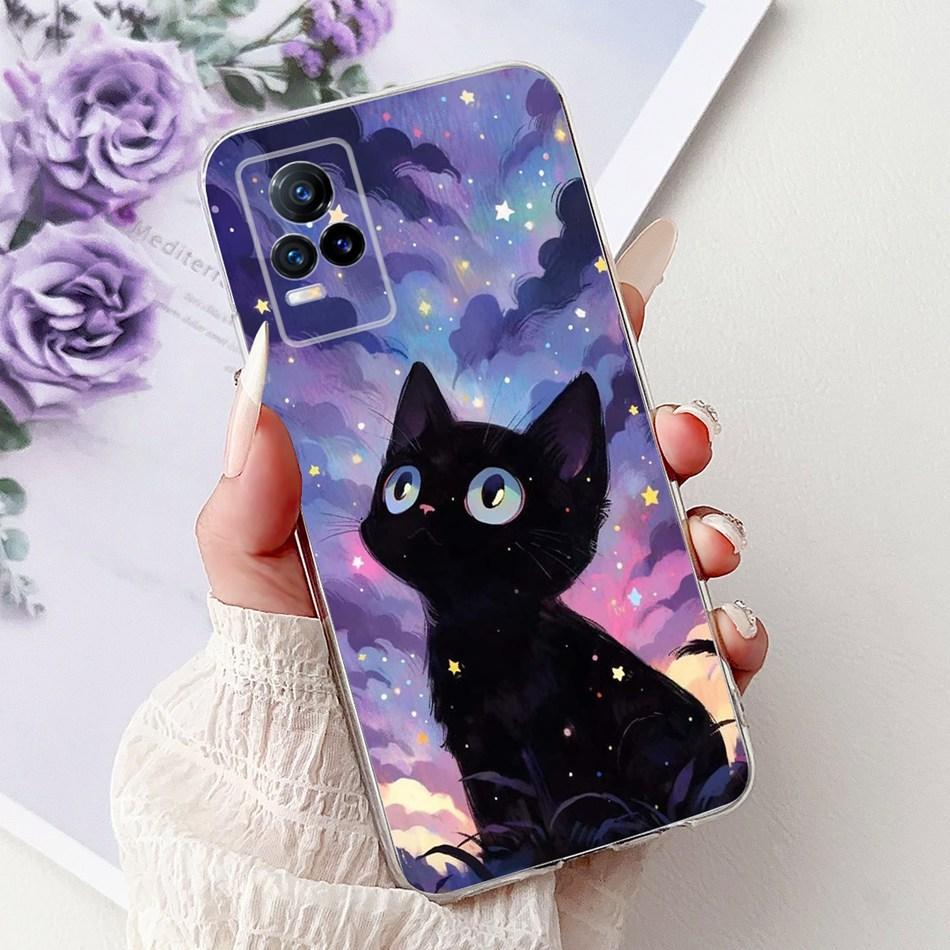 For Vivo V21e V2061 / V21 4G 5G V2050 V2066 Phone Case VivoV21e V 21 4G Elegant Floral Cat Printing Soft Silicone TPU Cases