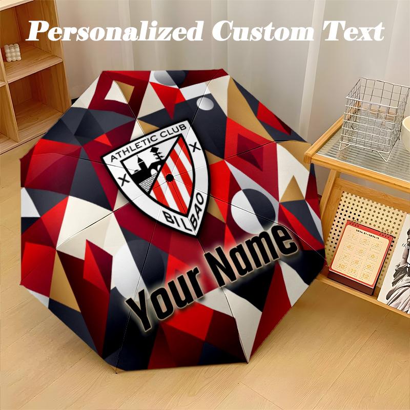 8 Rib Auto Folding Umbrella Athletic Bilbao Football Print Custom Name Text Portable Rain Gear