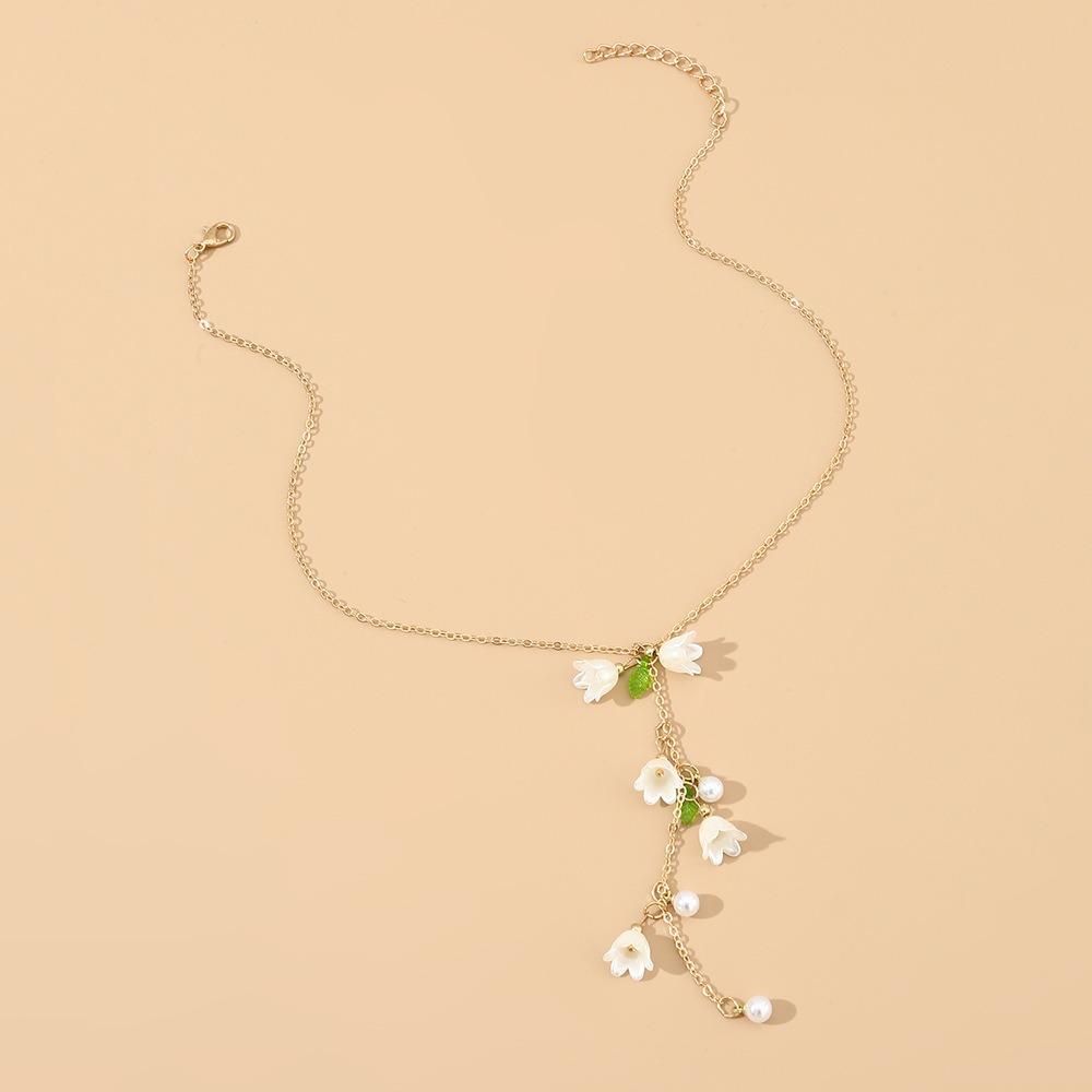 Pearl Flowers Jewelry Set Hand Chain May Bells Earrings Chic Lilies of The Valley Necklace  Women