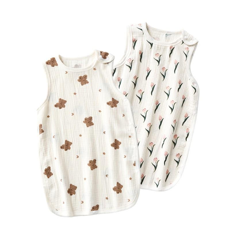 Baby Cotton Muslin Sleeveless Sleep Sack Thin Anti-Kick Blanket Toddler Infant