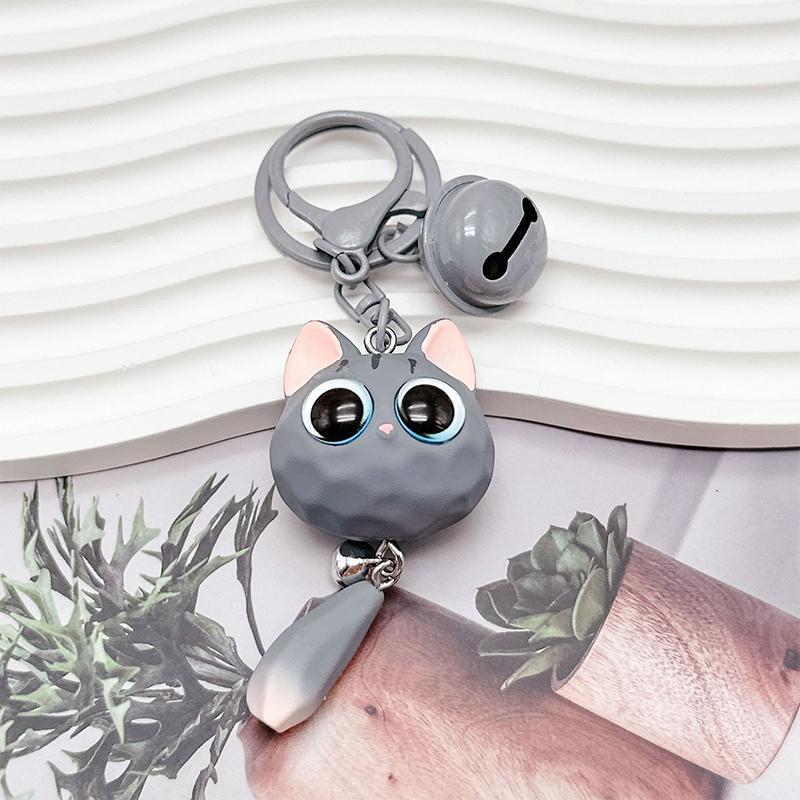 Kreativer Schlüsselanhänger mit Katzenkopf und großen Augen im Cartoon-Stil, süßer Katzenkopf-Anhänger, langlebig, exquisiter 3D-Schlüsselring, zum Aufhängen an ein Paar