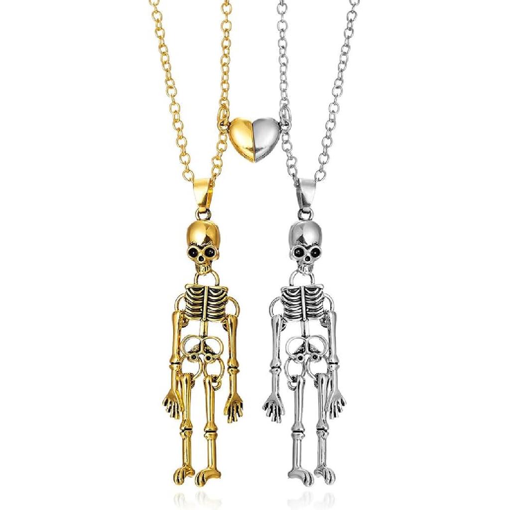 2Pcs Lovely Magnetic Love Heart Ghost Pendant Necklace Set for Women Men Best Friend Enamel Mutual Attract Magnet Couple Matching Necklace Halloween