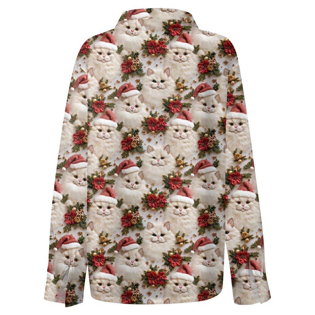 Women's Shirt Blouse Christmas Print Button Long Sleeve Casual Basic Shirt Collar Regular Top