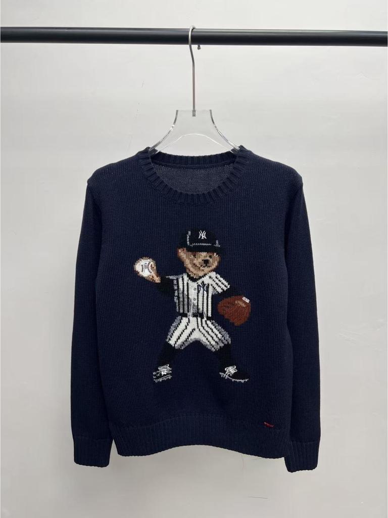 2025 R.L Wool Blend Cartoon Bear Round Neck Sweater - Women's Autumn/Winter Versatile Embroidered Style