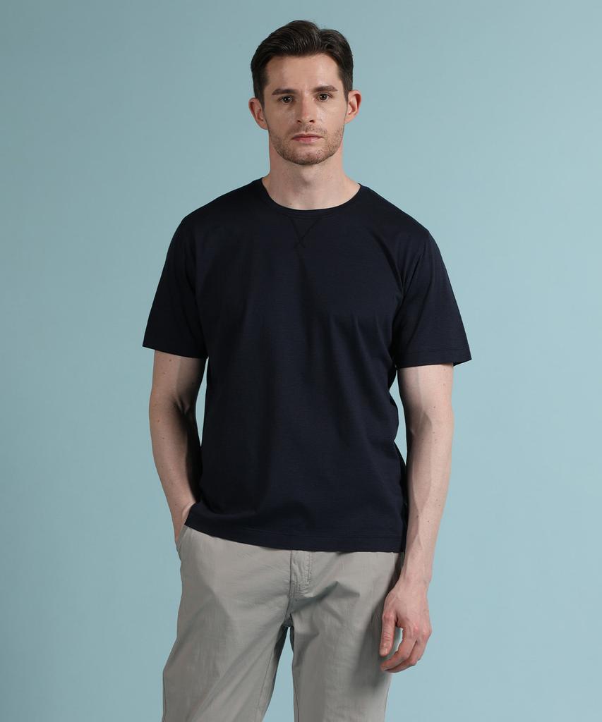 Panicalle Navy Basic Round Short Sleeve T-Shirt