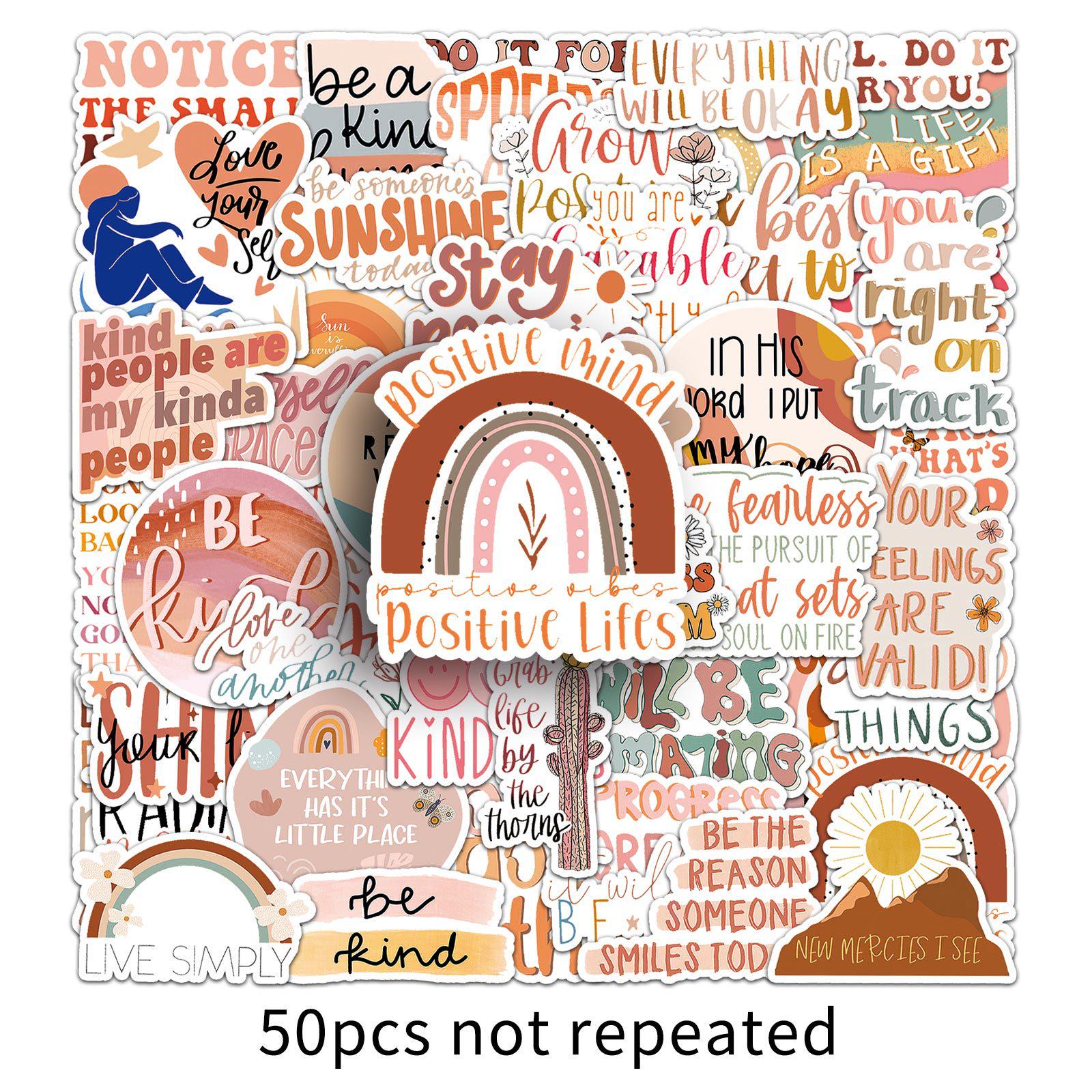Bohemian Inspirational Graffiti Sticker Set: 50 Waterproof Retro Positive Energy Quotes for Notebooks  Planners
