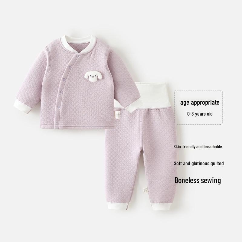 Infant Quilted Winter Set: Baby Warm Underwear with Split Clothes, Autumn Pants & Shirts