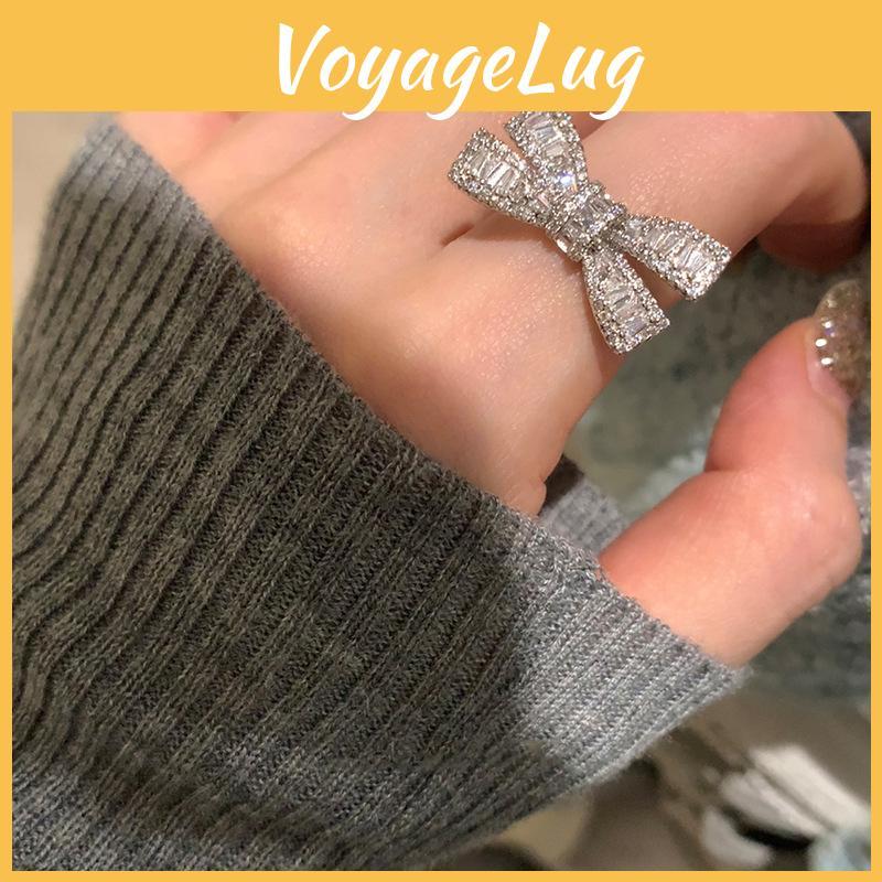 No Ip Copper Open Bypass Ring With Zirconia Butterfly Design For Women