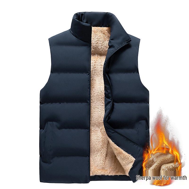 Men's Winter Stand Collar Lambswool Vest with Fleece Lining, Plus Size, Thick, Sleeveless Cotton Jacket