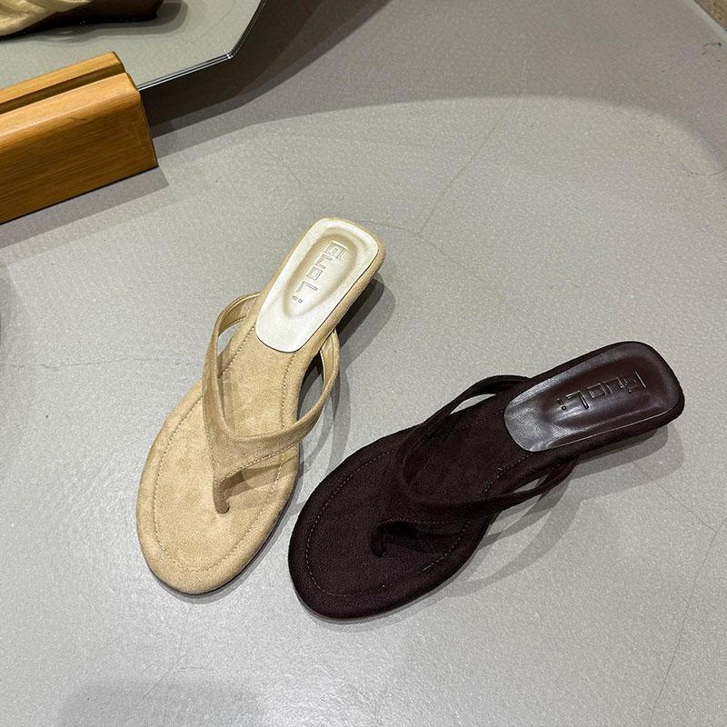 Fashion Fashion Flock Women Wedges Slippers Sandals Shoes Female Slides Spring Summer Round Toe Ladies Wedges Heeled Slippers Flip flops