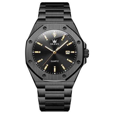 Black Waterproof Quartz Watch with Octagonal Perfect for and Stylish Stainless Steel Watch with Date Display and Large Olevs Metal Fashion Watch for