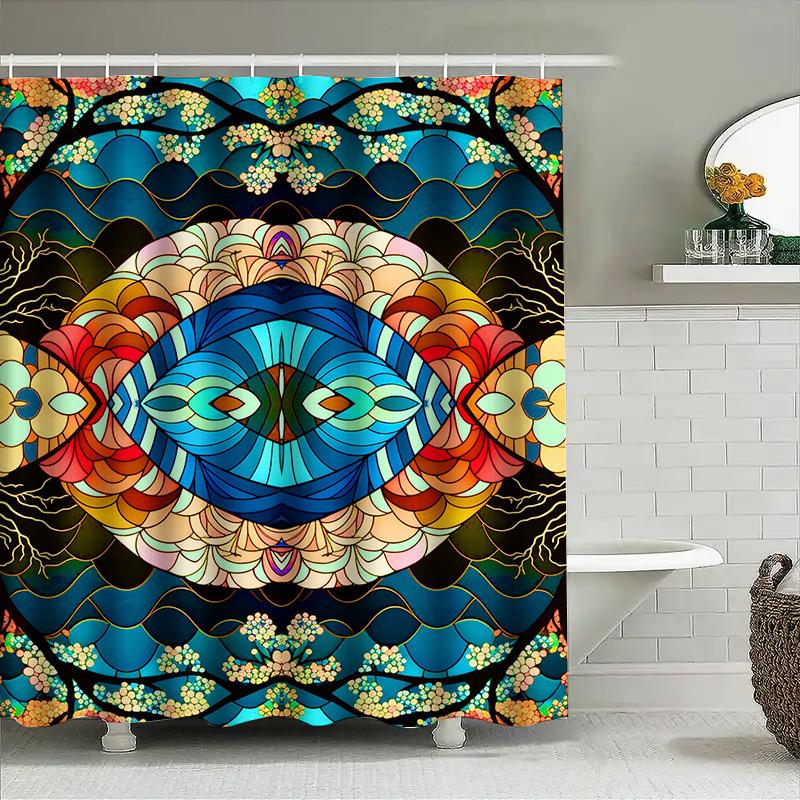 Vibrant Mandala Shower Curtain Modern Boho Floral Design Decorative Bathroom Shower Fabric Available In Various Sizes for Your H