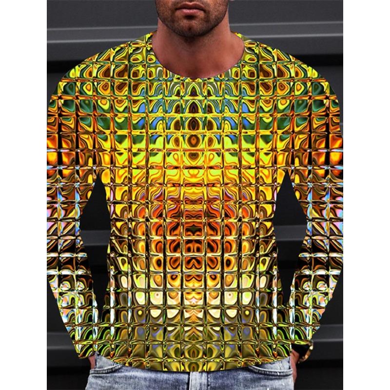 

Чоловіча футболка Футболка Графічна Градієнтна Металізована Сорочка Круглий Виріз Одяг 3D Друк Вуличний Повсякденний Довгий Рукав Вінтажний Модний M