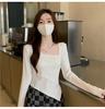 6880# Slim-Fit Spicy Girl Irregular Top - Square Neck Long Sleeve T-shirt for Autumn/Winter