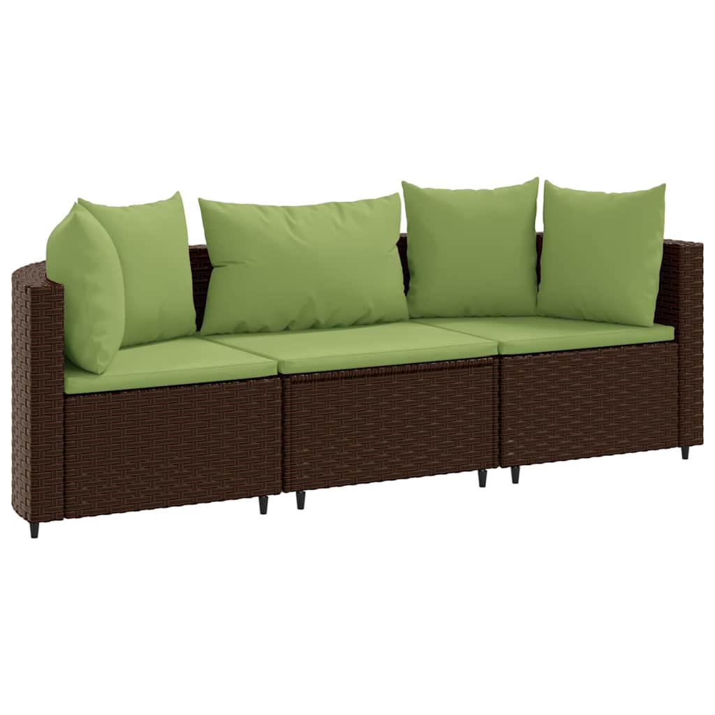 3 Piece Garden Sofa Set with Cushions Brown Poly Rattan
