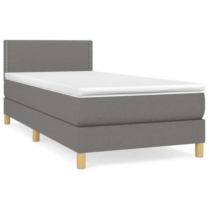 3140498 vidaXL Lit à sommier tapissier et matelas Gris foncé 90x190 cm Tissu