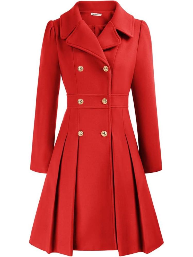 Pink Double Breasted Belted Trench Coat with Notch Lapel and Gold Buttons