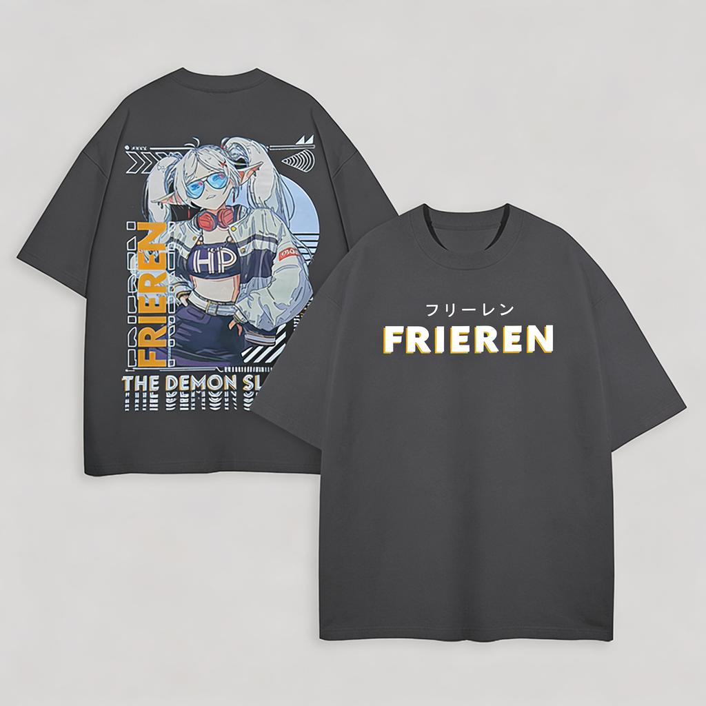 Unisexs Anime Frieren TShirt Black Cotton Cool Character Graphic Otaku Tee for Casual Daily Streetwear Cosplay Campus Home Wear