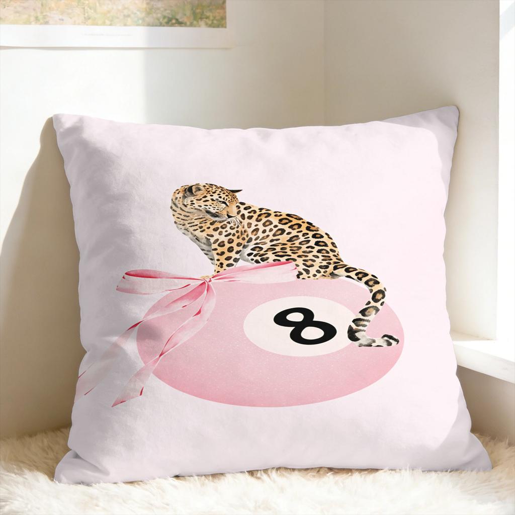 Leopard & Card Print Pillow Case  Comfy Pillow Cover Kawaii Pillowcases For Sofa Couch Bed Living Room