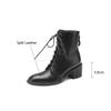 Mode Nouvelles Bottes d'Automne/Hiver en Cuir Fendu pour Femmes Bout Rond Talons Épais Bottes pour Femmes Bottines Zapatos Mujer Dentelle Talons Hauts