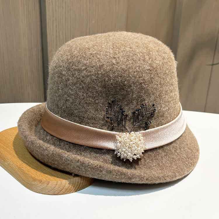 British Retro Rhinestone Buckle Decorative Temperament Wool Woolen Top Hat Women'S Autumn And Winter Crimped Basin Hat Versatile Warm Knitted Hat