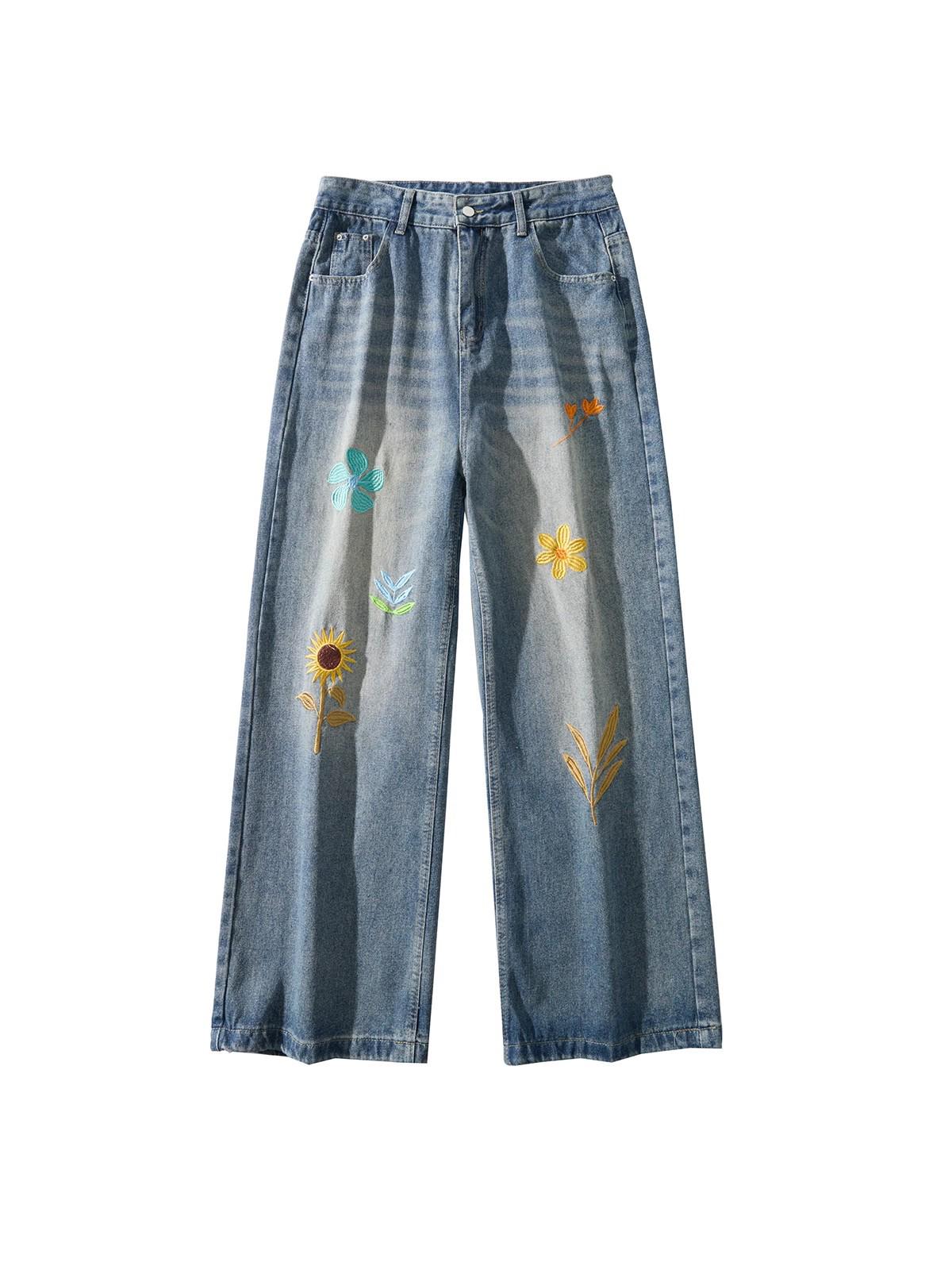 

Трендовые джинсы унисекс свободного кроя с прямыми штанинами в японском стиле для весны и осени 2X-Large синий