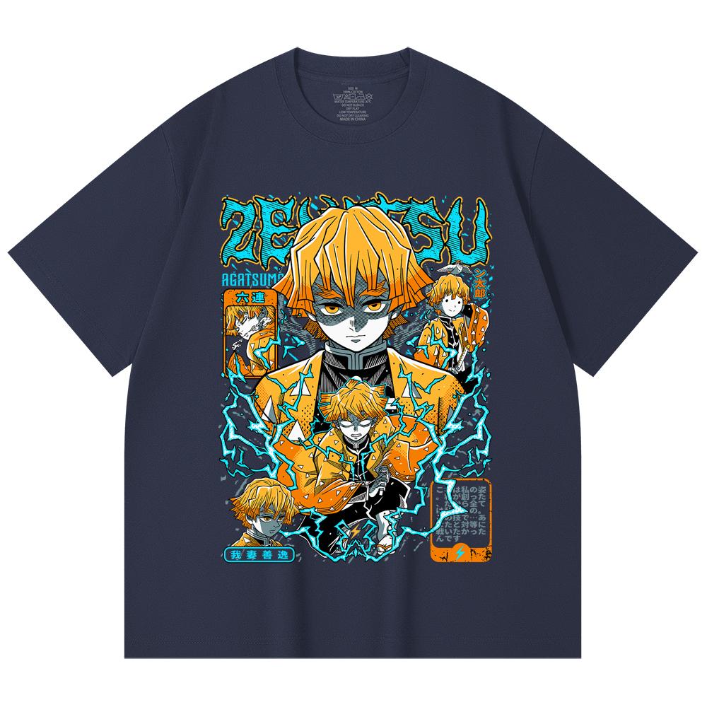 230 Gsm 100% Cotton Demon Slayer V100 Zenitsu Print Unisex Heavy Cotton T Shirt