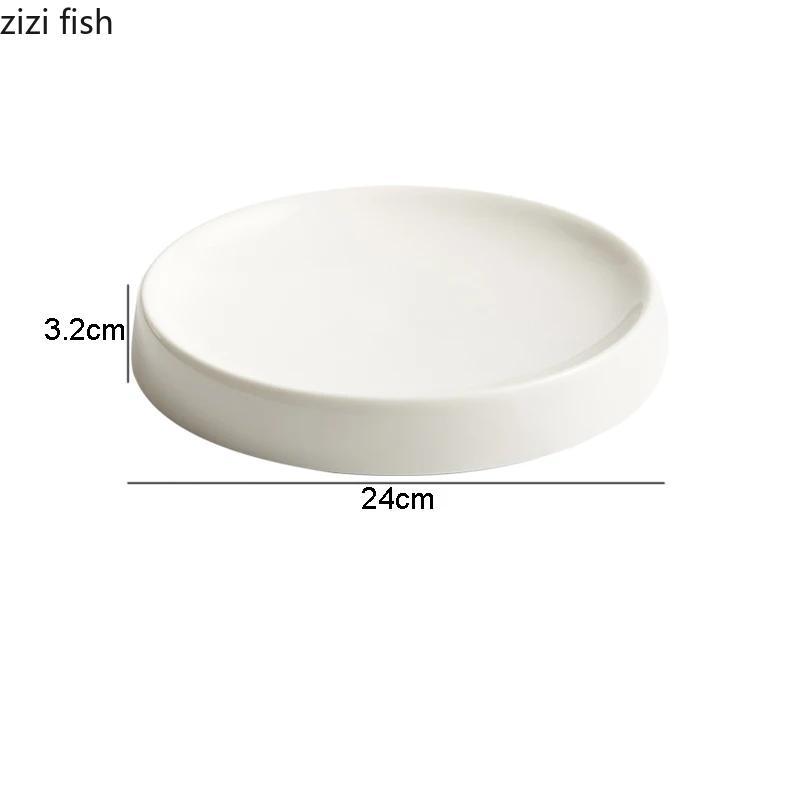 Ceramic Dinner Plate Round Snack Dessert Trays Solid Color Sashimi Sushi Dishes Household Specialty Tableware Steak Pasta Plates