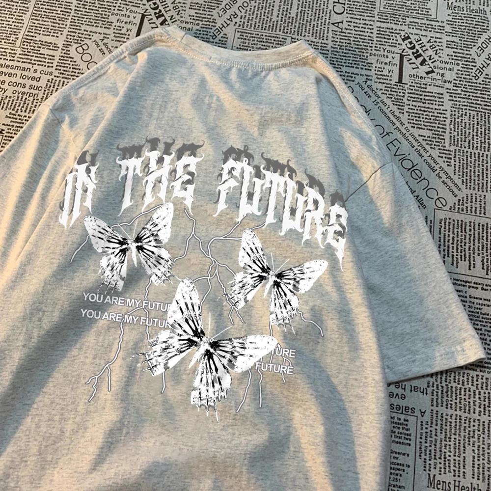 V Budoucnosti Tmavě Černý Motýl Pánská Dámská Hip Hop Prodyšné Tričko Letní Pár Volné Tričko Oblečení Tričko Pár