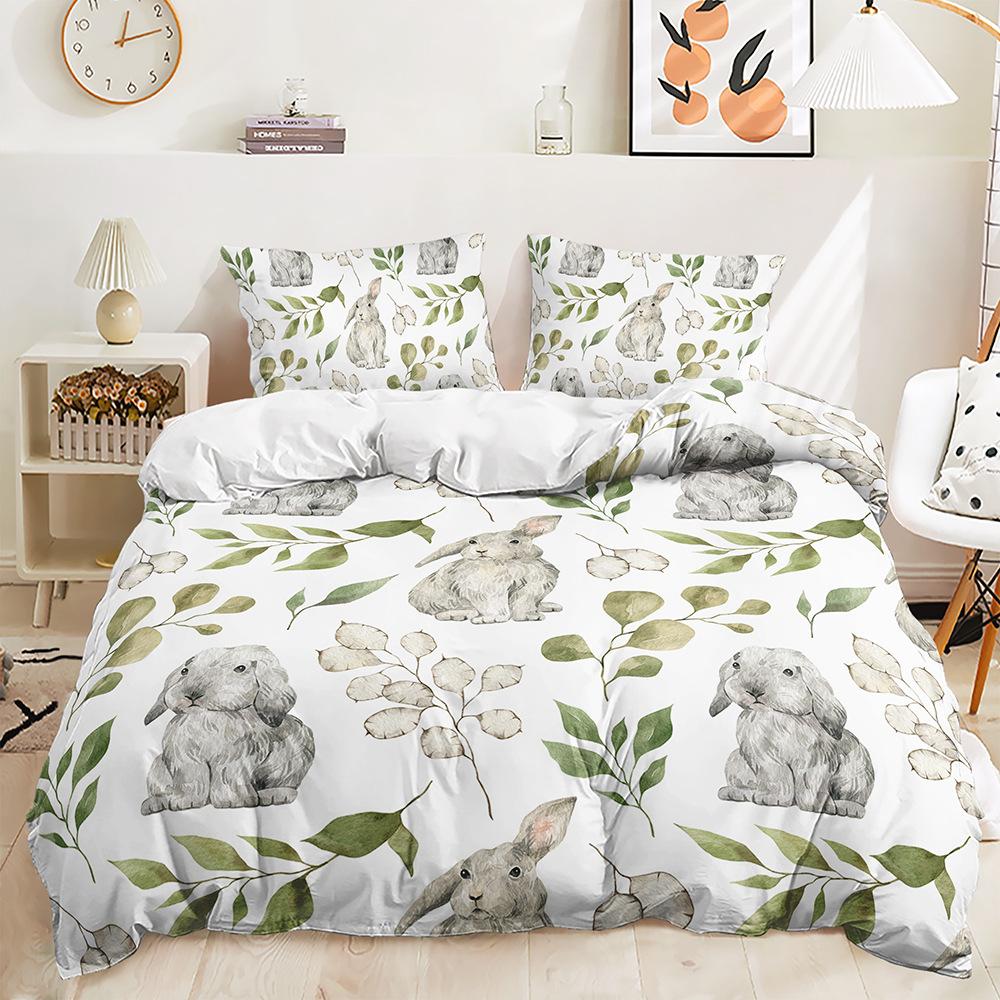 Quilt Cover Animal Rabbit Pillowcase Digital Printing Bedding Three-Piece Set