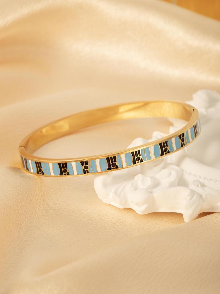 18k Gold-Plated Stainless Steel Open Bracelet - European & American Style, Light Luxury Women's Jewelry