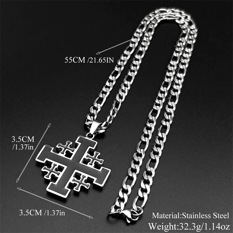Křesťanský černý smaltovaný jeruzalémský kříž přívěsek náhrdelník pro muže nerezová ocel zlatá barva Hip Hop řetízek amulet šperky dárek