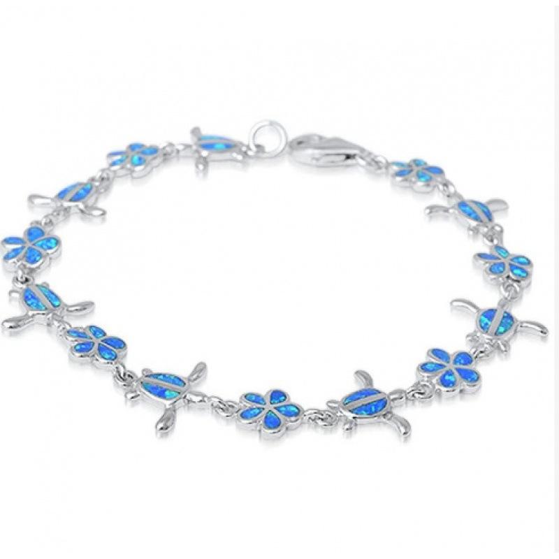 European and American fashion bracelet, platinum blue opal turtle five-petaled flower bracelet
