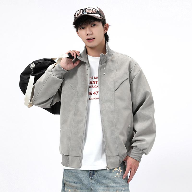 M-XL Spring and Autumn Men's Leather Jacket Season New Large Size Jacket Men's Lapel PU Leather Jacket Men's Corduroy Loose Trend Brand