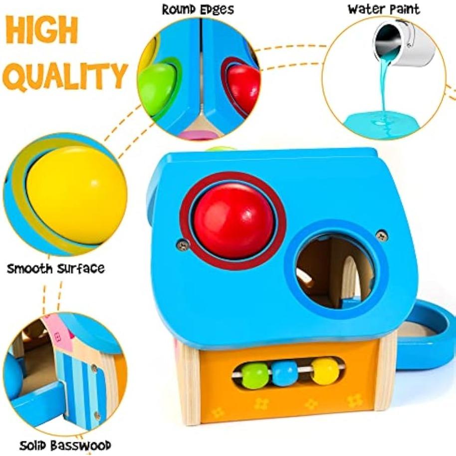 Houten hamer speelgoed voor kinderen, 4-in-1 Montessori educatief speelgoed klopbank met ballen voor babyjongens en meisjes - Object Permanence Box van 1-4 jaar