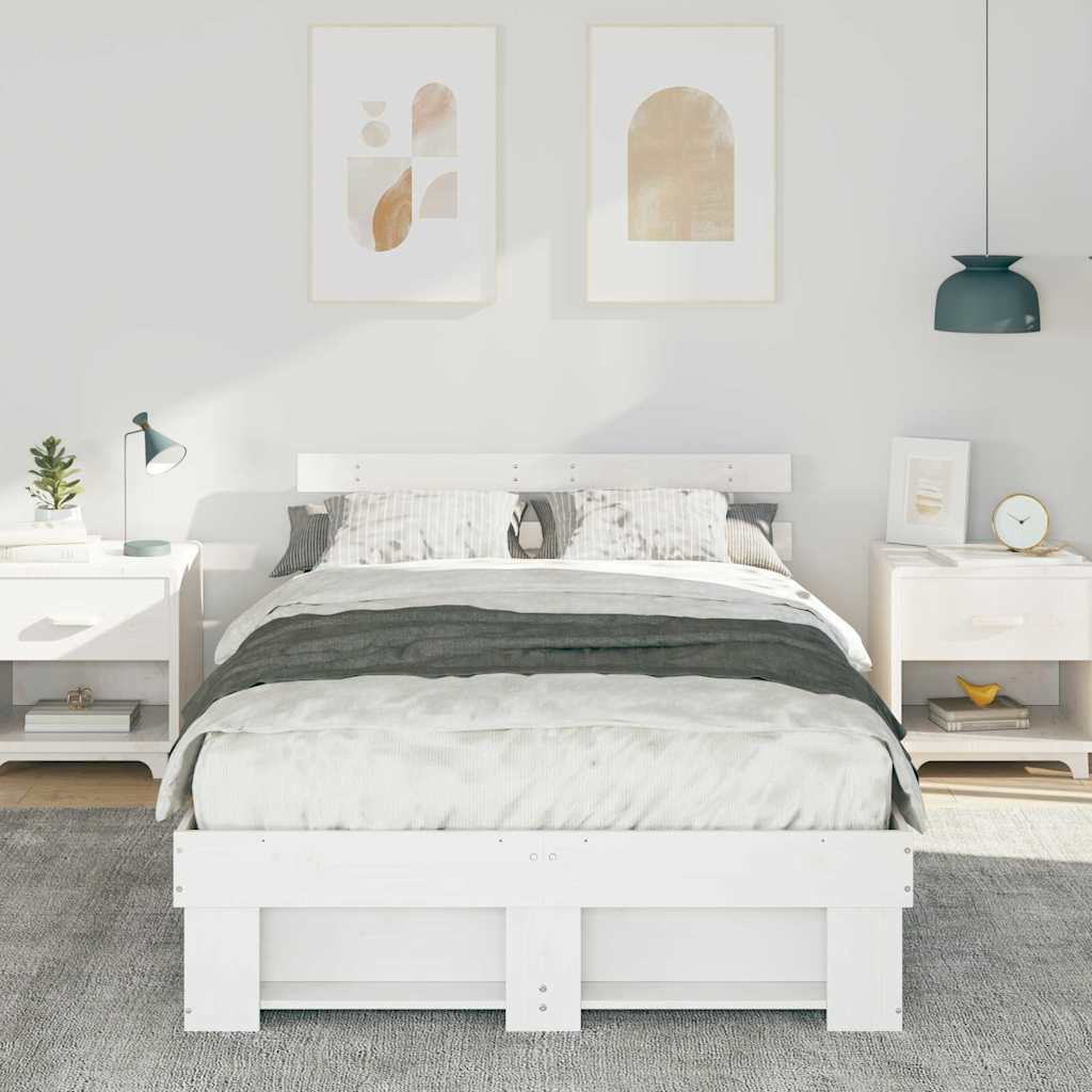 White Bed Frame with Headboard 120 x 190 cm Solid Pine Wood