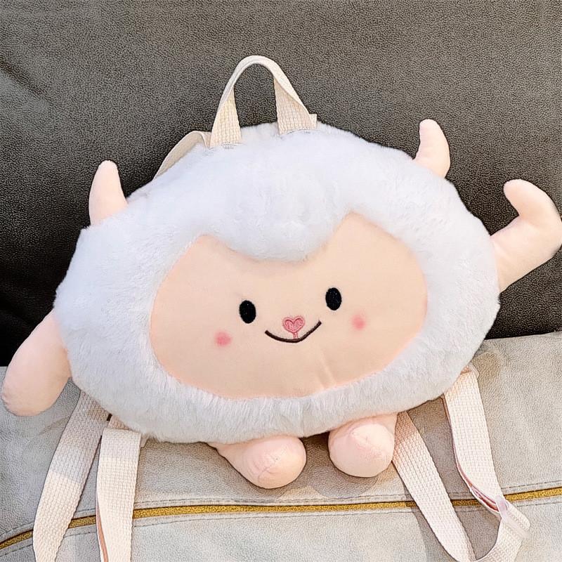 Cute White Plush Lamb Backpack Cartoon Doll Shoulder Bag For Girls Birthday Gift